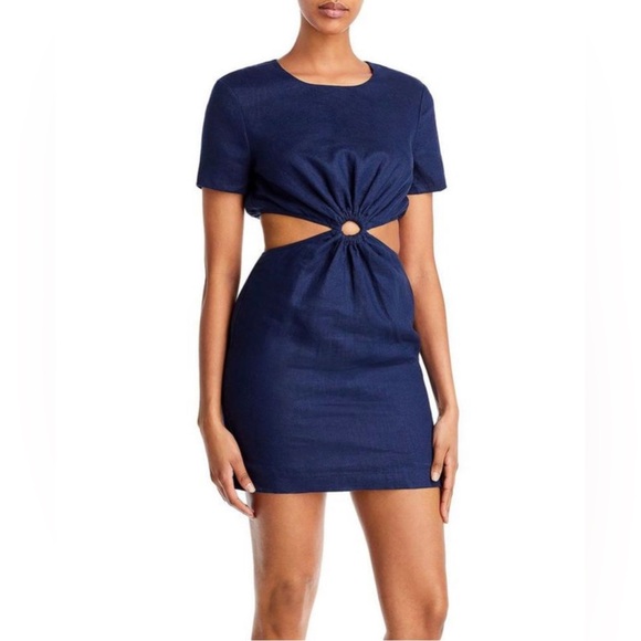 STAUD Navy Linen Dress - Picture 1 of 6